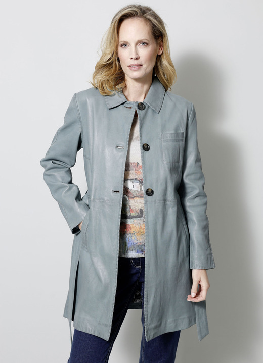 Lederjacken - Lederkurzmantel mit Umlegekragen Ansicht 2 Lederjacken - Lederkurzmantel mit Umlegekragen, in Größe 020 bis 052, in Farbe MINT Ansicht 2