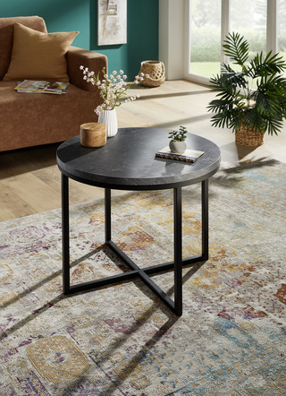 Runder Couchtisch mit schwarzem Metallgestell
