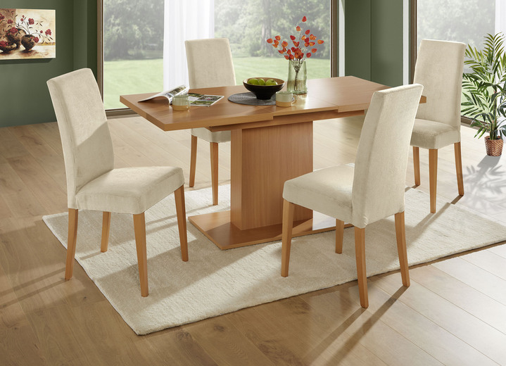 Stühle & Sitzbänke - Moderne Esszimmermöbel, in Farbe BUCHE-BEIGE, in Ausführung Essgruppe, 5-teilig, mit Säulenesstisch Ansicht 1