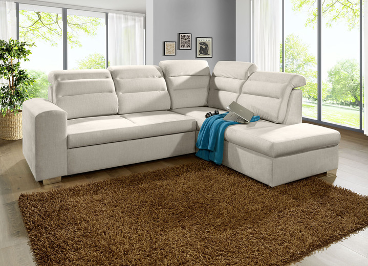 Polsterecken - Polstermöbel mit Bettfunktion und Bettkasten, in Farbe CREME, in Ausführung Polsterecke mit Longchair, 260x155 cm Ansicht 1