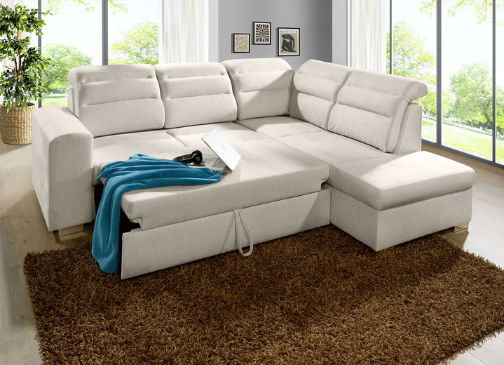 Polsterecken - Polstermöbel mit Bettfunktion und Bettkasten, in Farbe CREME, in Ausführung Polsterecke mit Longchair, 260x155 cm Ansicht 2