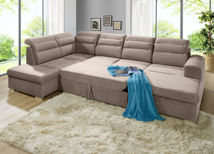 Polsterecken - Polstermöbel mit Bettfunktion und Bettkasten, in Farbe CREME, in Ausführung Polsterecke mit Longchair, 260x155 cm Ansicht 5