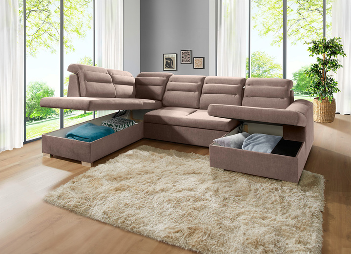 Polsterecken - Polstermöbel mit Bettfunktion und Bettkasten, in Farbe CREME, in Ausführung Polsterecke mit Longchair, 260x155 cm Ansicht 6