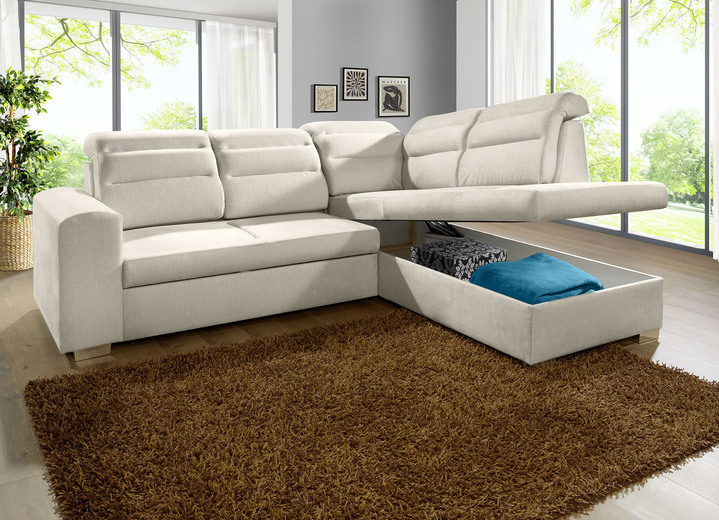 Polsterecken - Polstermöbel mit Bettfunktion und Bettkasten, in Farbe CREME, in Ausführung Polsterecke mit Longchair, 260x155 cm Ansicht 3