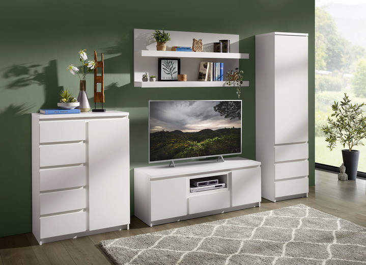 Wohnwände - Wohnwand, 4-teilig in modernem Design, in Farbe WEISS Ansicht 1