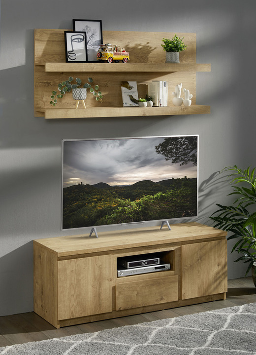 TV- & Hifi-Möbel - TV-Longboard mit Wandboard, in Farbe EICHE, in Ausführung TV-Longboard, klein Ansicht 1