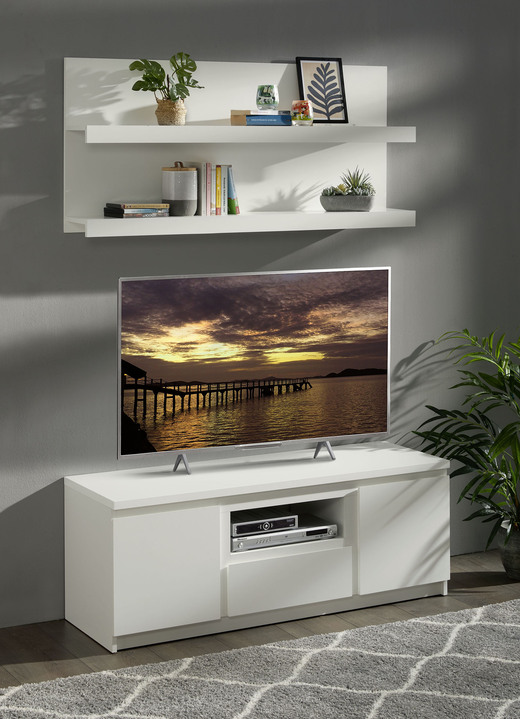TV- & Hifi-Möbel - TV-Longboard mit Wandboard in modernem Design, in Farbe WEISS, in Ausführung TV-Longboard, klein Ansicht 1