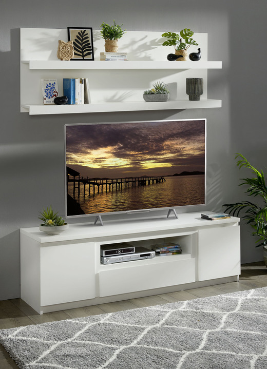 TV- & Hifi-Möbel - TV-Longboard mit Wandboard, in Farbe WEISS, in Ausführung TV-Longboard, klein Ansicht 2