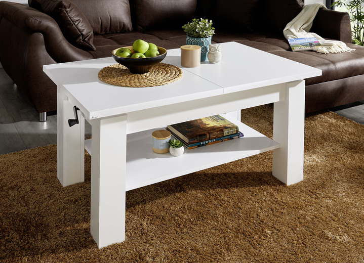 Couchtische - Ausziehbarer Couchtisch, in Farbe WOTAN EICHE-WEISS, in Ausführung ausziehbar und höhenverstellbar Ansicht 4