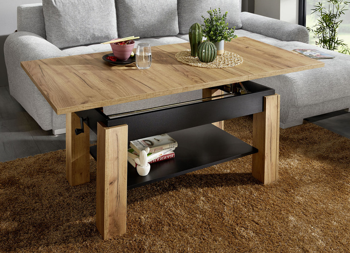 Couchtische - Ausziehbarer Couchtisch, in Farbe EICHE GOLD-SCHWARZ, in Ausführung ausziehbar und höhenverstellbar Ansicht 1