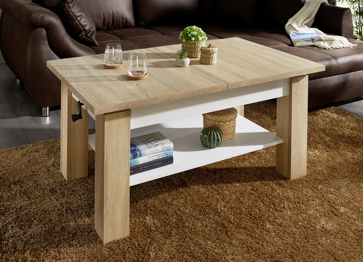 Couchtische - Ausziehbarer Couchtisch, in Farbe WOTAN EICHE-WEISS, in Ausführung ausziehbar und höhenverstellbar Ansicht 3
