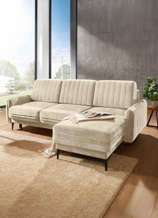 Polsterecken - Polsterecke mit Bettfunktion und Bettkasten, in Farbe TERRA – Farbe CREME – Ansicht 