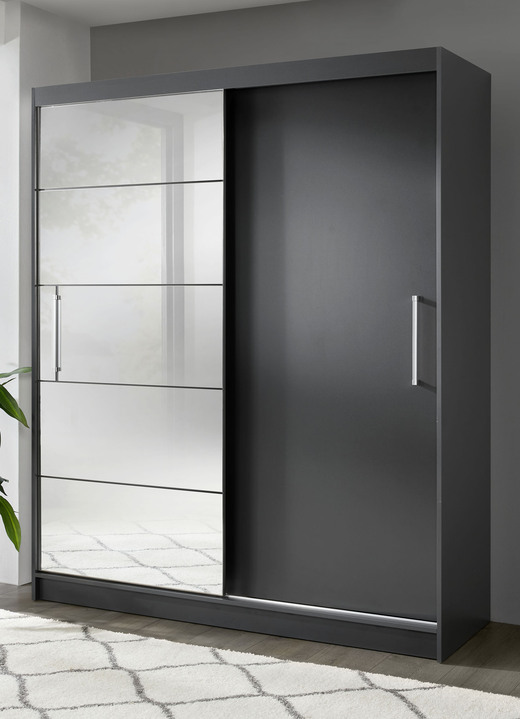 Schlafzimmerschränke - Durchdachter Schwebetürenschrank mit Spiegelfront, in Farbe ANTHRAZIT Ansicht 5