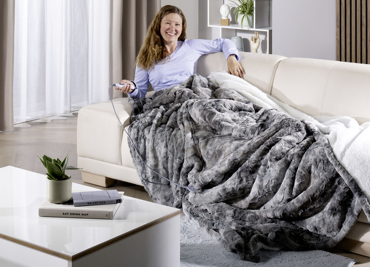 Decken - XXL-Heizdecke in Lammfell-Optik, in Farbe BEIGE Ansicht 6