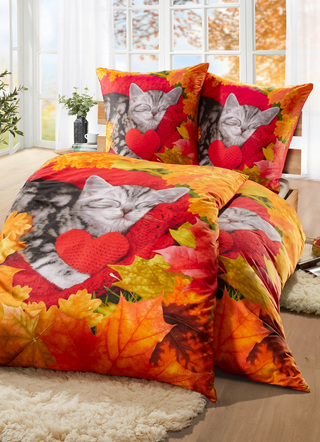 Bettwäschegarnituren - Herbstliche Bettwäsche-Garnitur in Microfaser-Qualität, in Farbe MULTICOLOR