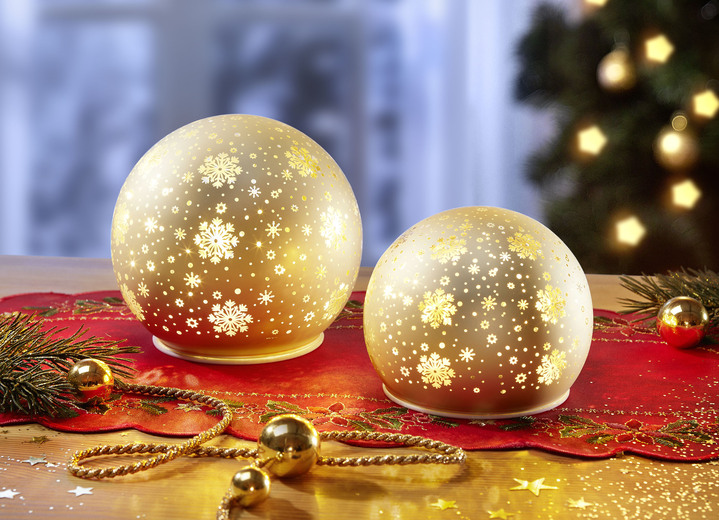 Weihnachtliche Dekorationen - Batteriebetriebene, beleuchtete Kugeln, 2er-Set, aus Glas, in Farbe ROT Ansicht 2