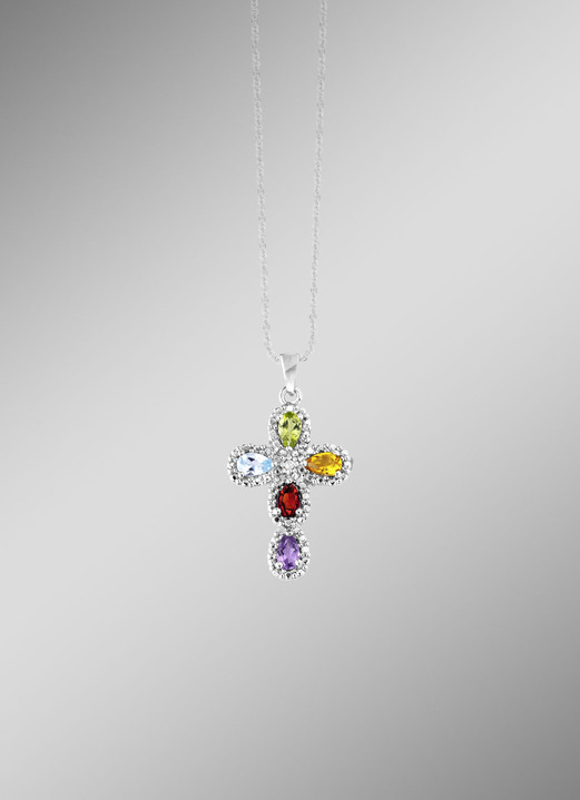 Anhänger - Eleganter Kreuz-Anhänger vmit Diamant, in Farbe  Ansicht 1