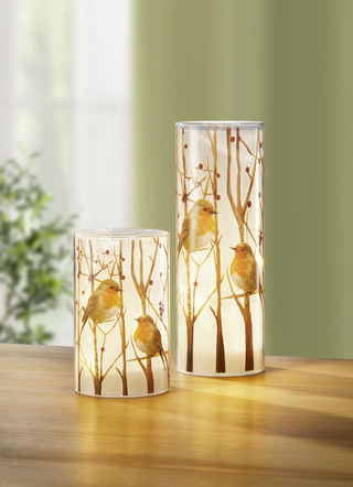 LED-Windlicht mit Rotkehlchen-Motiv, 2er-Set