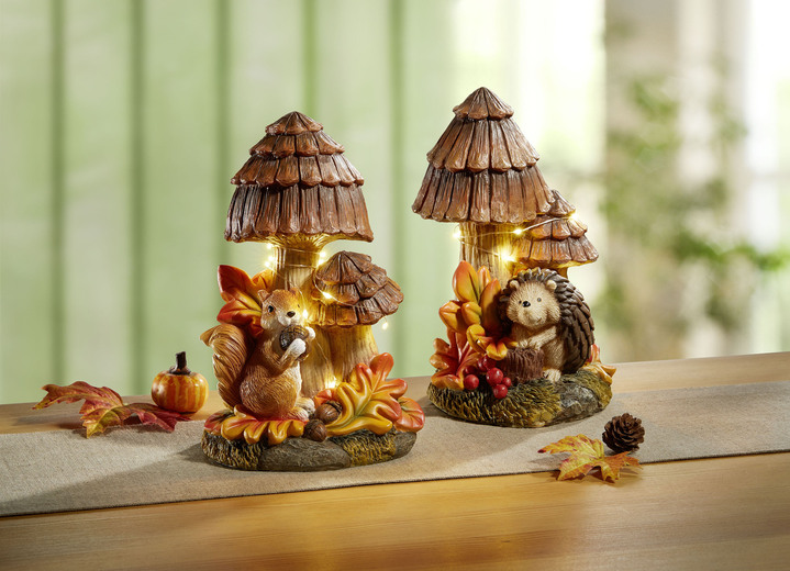 Figuren - Herbstliche Pilzen, beleuchtet, in Farbe BRAUN, in Ausführung Pilz mit Eichhörnchen Ansicht 2
