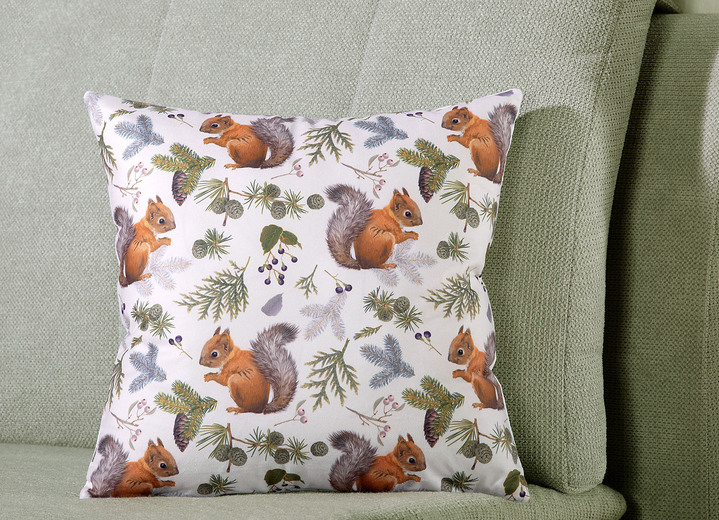 Dekokissen & Hüllen - Herbstlicher Kissenbezug mit Eichhörnchen-Motiv, in Farbe BUNT Ansicht 1