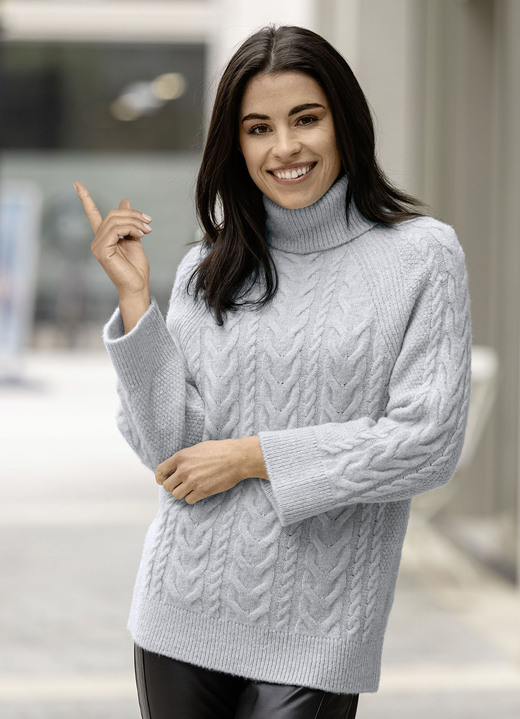 Basics - Pullover in Strukturmix, in Größe L(44/46) bis XXL(52/54), in Farbe EISBLAU MELIERT Ansicht 3