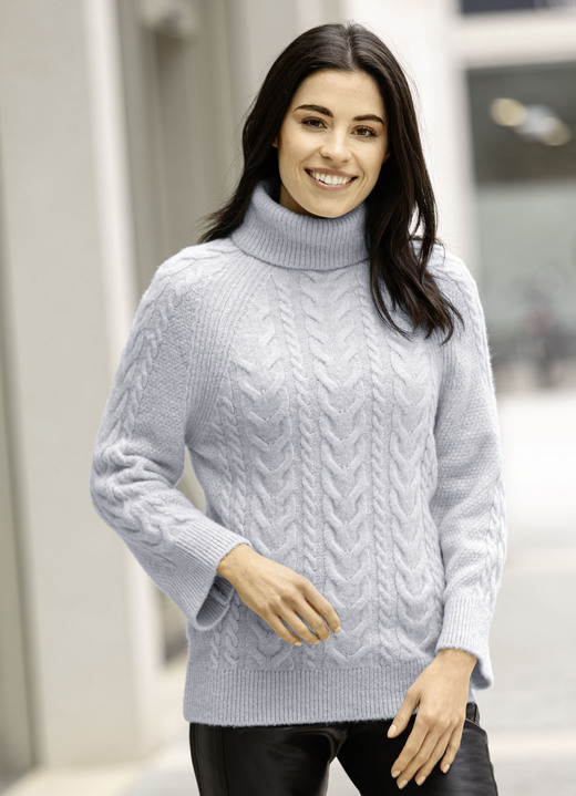 Basics - Pullover in Strukturmix, in Größe L(44/46) bis XXL(52/54), in Farbe EISBLAU MELIERT Ansicht 4