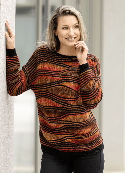 Langarm - Pullover in aufwendigem Dessin, in Größe L(44/46) bis XXL(52/54), in Farbe SCHWARZ-PINK-MULTICOLOR Ansicht 2