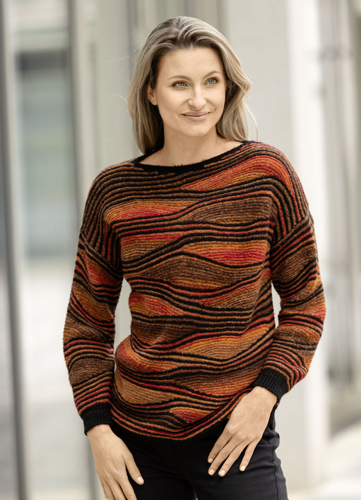 Langarm - Pullover in aufwendigem Dessin Ansicht 3 Langarm - Pullover in aufwendigem Dessin, in Größe L(44/46) bis XXL(52/54), in Farbe SCHWARZ-ORANGE-MULTICOLOR Ansicht 3