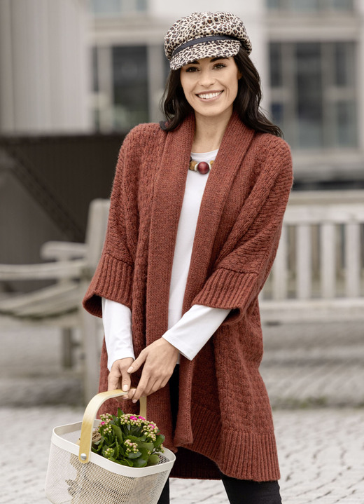 Basics - Strickjacke in Longform Ansicht 2 Basics - Strickjacke in Longform, in Größe L(44/46) bis XXL(52/54), in Farbe TERRA MELIERT Ansicht 2