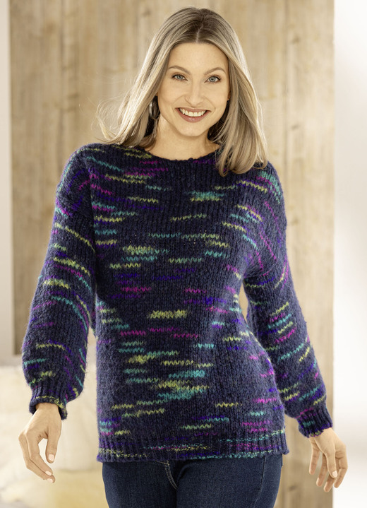 Langarm - Pullover aus Effektgarn, in Größe L(44/46) bis XXL(52/54), in Farbe MARINE-BEERE-MULTICOLOR Ansicht 2