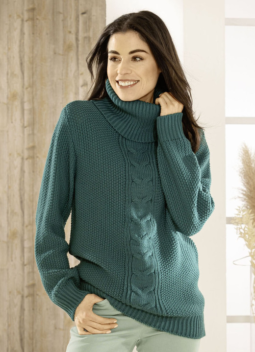 Basics - Pullover in Reiskornstrick, in Größe L(44/46) bis XXL(52/54), in Farbe PETROL Ansicht 2