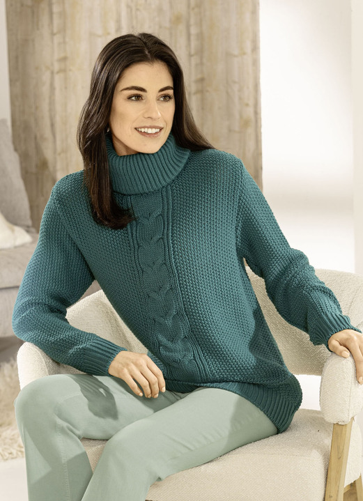 Basics - Pullover in Reiskornstrick, in Größe L(44/46) bis XXL(52/54), in Farbe PETROL Ansicht 3