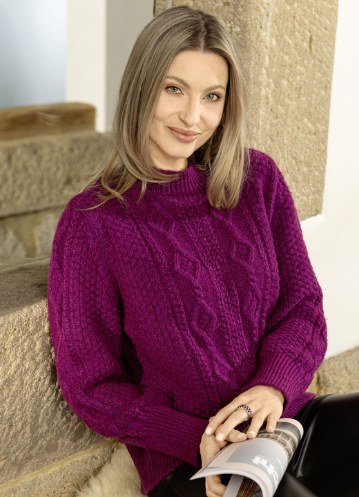 Basics - Pullover aus Melangegarn, in Größe L(44/46) bis XXL(52/54), in Farbe BEERE MELIERT Ansicht 3