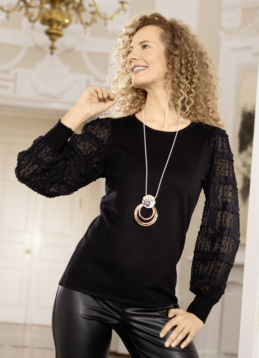 Basics - Pullover mit Chiffon-Ärmeln, in Größe L(44/46) bis XXL(52/54), in Farbe SCHWARZ Ansicht 1