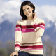 Langarm - Pullover aus sehr flauschigem Garn, in Größe L(44/46) bis XS(32/34), in Farbe ECRU-PINK-ROT – Farbe ECRU-PINK-ROT – Ansicht 2