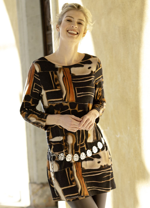 Klaus Modelle - Strick-Tunika in Feinstrick, in Größe L(44/46) bis XXL(52/54), in Farbe SCHWARZ-CAMEL-MULTICOLOR Ansicht 3