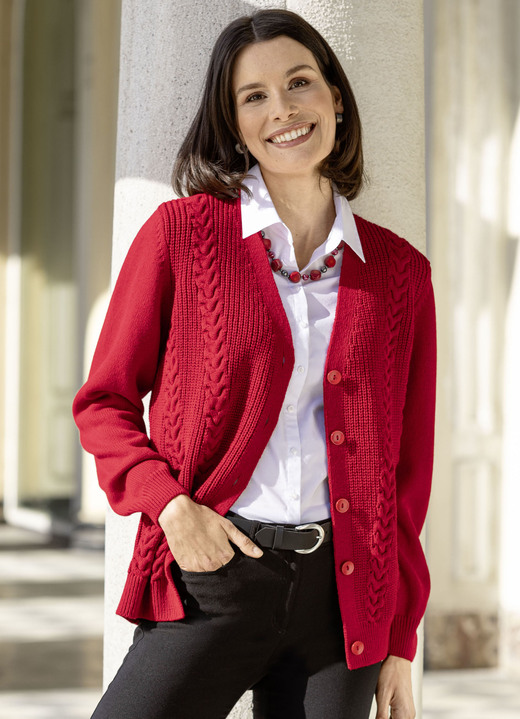 Basics - Strickjacke in Strukturmix, in Größe 038 bis 054, in Farbe ROT Ansicht 2