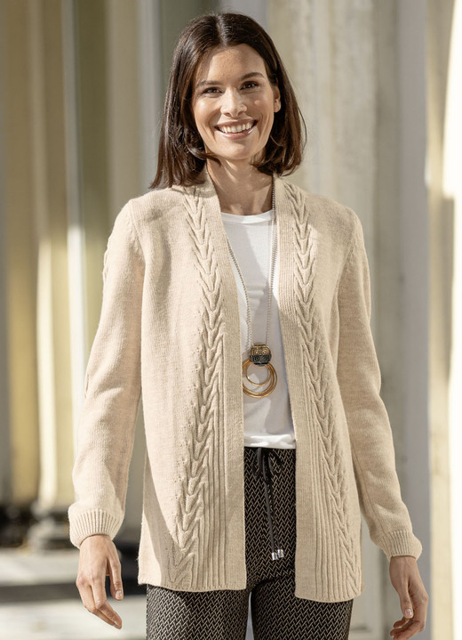 Basics - Strickjacke mit dekorativer Struktur Ansicht 2 Basics - Strickjacke mit dekorativer Struktur, in Größe L(44/46) bis XXL(52/54), in Farbe BEIGE MELIERT Ansicht 2