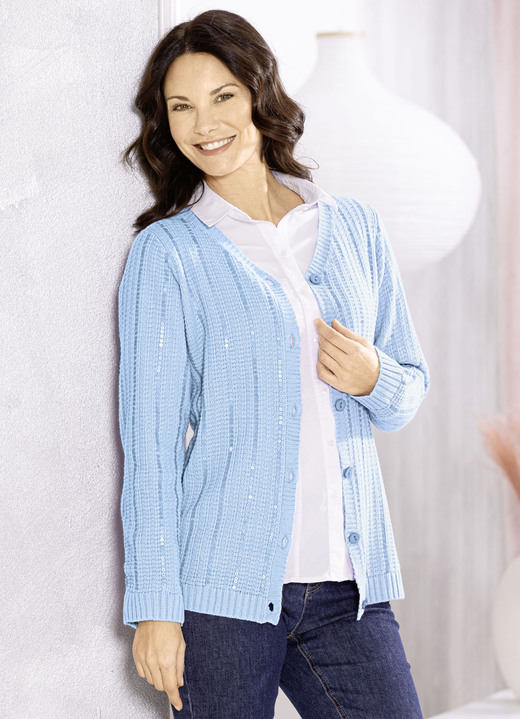 SALE % - Strickjacke mit edler Paillettenzier, in Größe 036 bis 052, in Farbe BLEU Ansicht 1