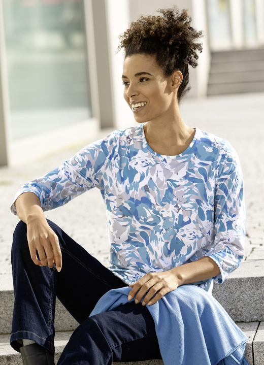 34-Arm - Shirt mit Alloverdruck 34-Arm - Shirt mit Alloverdruck, in Größe 036 bis 052, in Farbe WEISS-BLAU-GRAU
