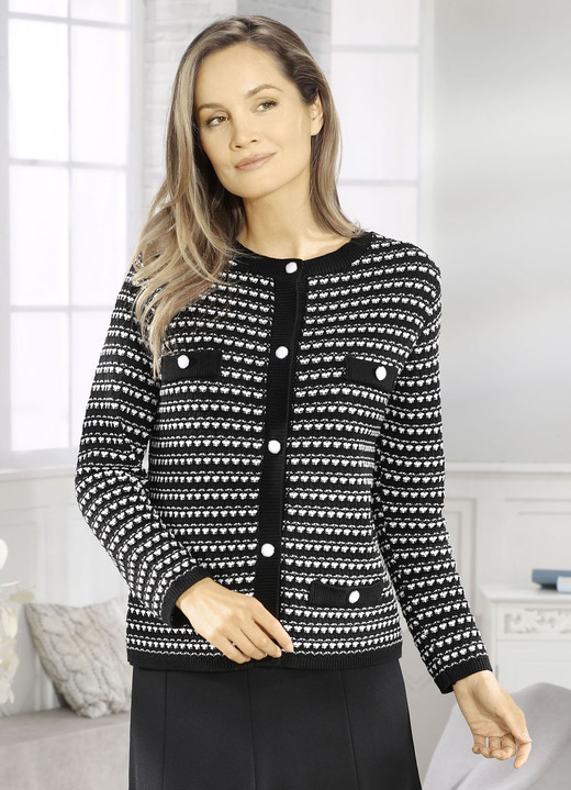 Strickjacken - Strickjacke mit aufwendigem Strukturmix, in Größe 038 bis 054, in Farbe SCHWARZ-ECRU Ansicht 3