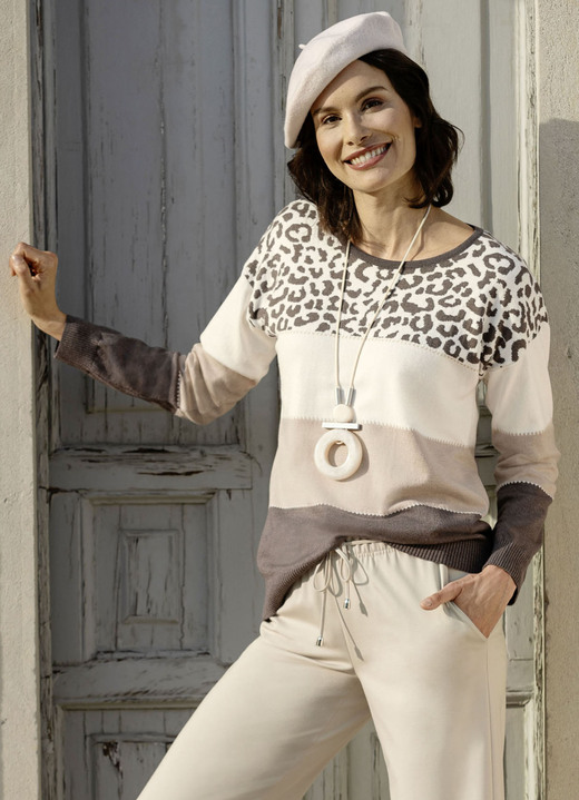 Langarm - Pullover in Feinstrick Langarm - Pullover in Feinstrick, in Größe 036 bis 052, in Farbe ECRU-BEIGE-BRAUN
