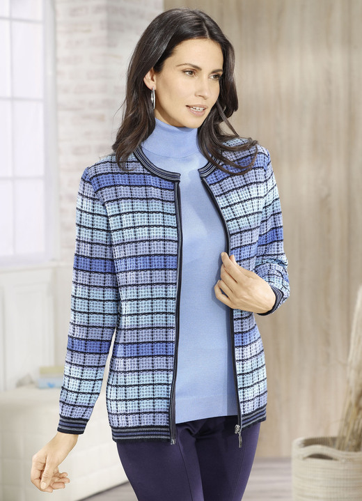 Strickjacken - Strickjacke mit grafischem Muster Ansicht 2 Strickjacken - Strickjacke mit grafischem Muster, in Größe 036 bis 052, in Farbe BLEU-MARINE-MULTICOLOR Ansicht 2