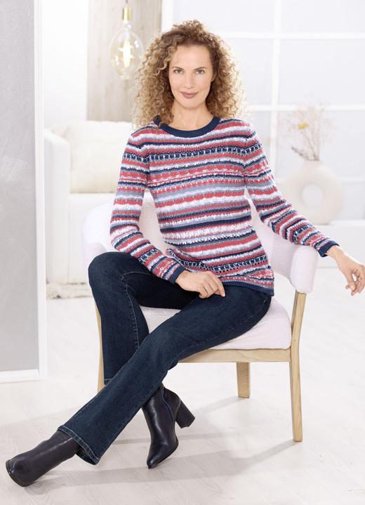 Langarm - Pullover in Garnmix, in Größe L(44/46) bis XXL(52/54), in Farbe KORALLE-MARINE-MULTICOLOR Ansicht 5
