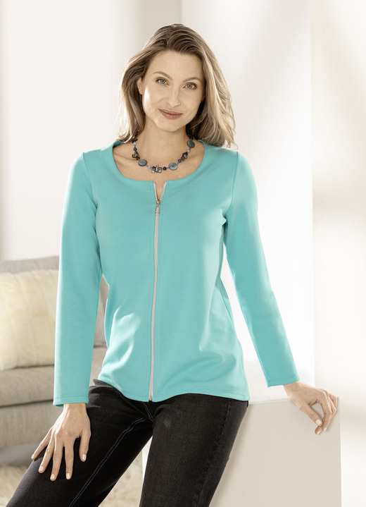 Shirtjacken - Shirtjacke mit durchgehendem Reißverschluss Shirtjacken - Shirtjacke mit durchgehendem Reißverschluss, in Größe 036 bis 052, in Farbe EISBLAU