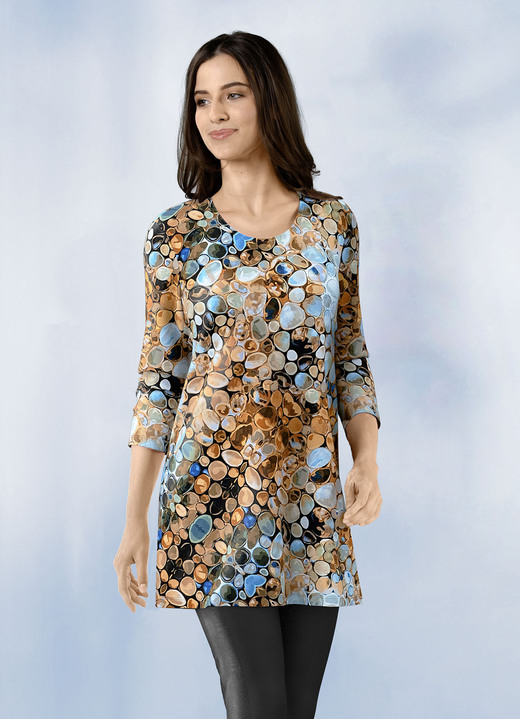 3/4-Arm - Longshirt mit Allover-Druck 3/4-Arm - Longshirt mit Allover-Druck, in Größe 036 bis 048, in Farbe BLAU-BRAUN-SCHWARZ