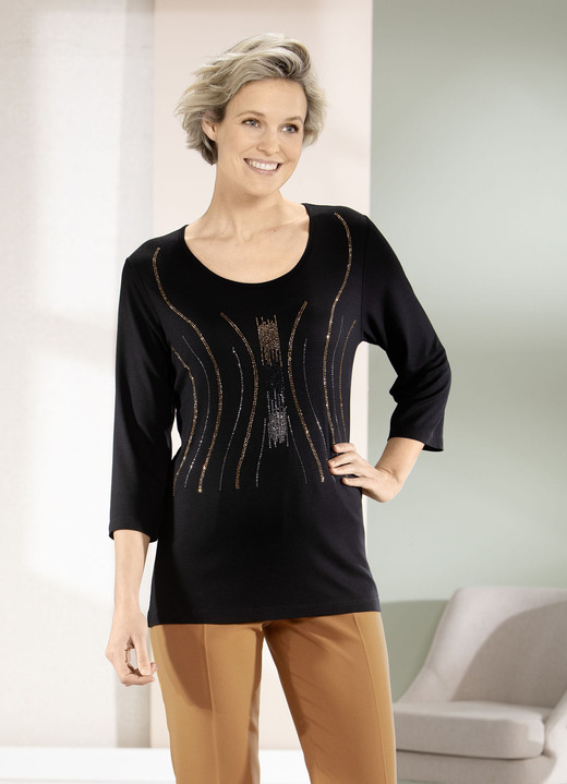 Shirts - Shirt mit kontrastfarbenen Zierplättchen Ansicht 3 Shirts - Shirt mit kontrastfarbenen Zierplättchen, in Größe 038 bis 056, in Farbe SCHWARZ Ansicht 3