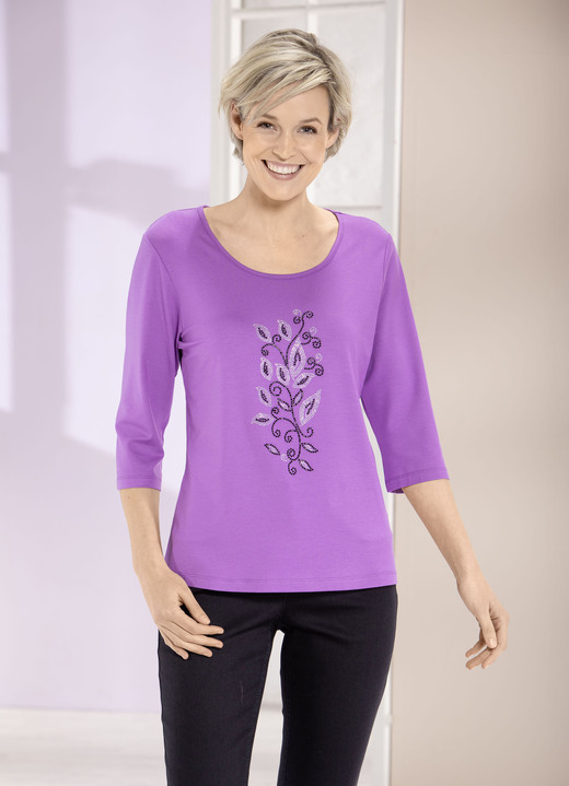 34-Arm - Shirt mit Strasssteinen in 2 Farben Ansicht 2 34-Arm - Shirt mit Strasssteinen in 2 Farben, in Größe 036 bis 052, in Farbe LILA Ansicht 2