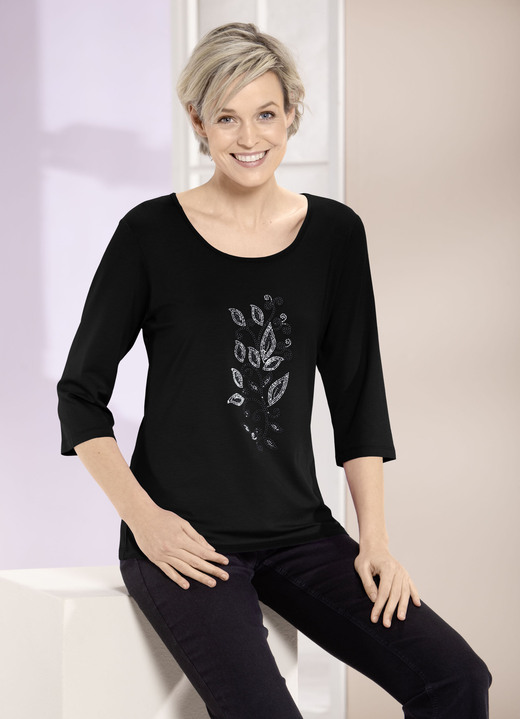 34-Arm - Shirt mit Strasssteinen in 2 Farben 34-Arm - Shirt mit Strasssteinen in 2 Farben, in Größe 036 bis 052, in Farbe SCHWARZ