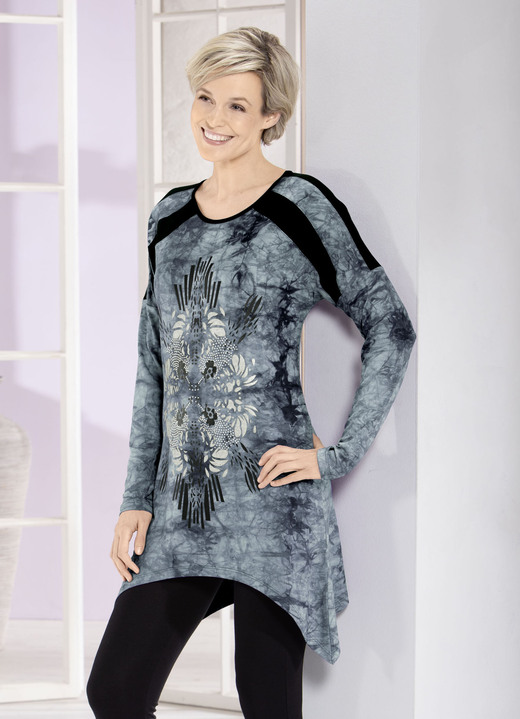 Langarm - Longshirt in aktueller Batik-Optik in 2 Farben Langarm - Longshirt in aktueller Batik-Optik in 2 Farben, in Größe 038 bis 056, in Farbe GRAU BATIK